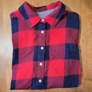 Tommy Hilfiger Buffalo Plaid Long Sleeve Partial Pullover Shirt Womens small
